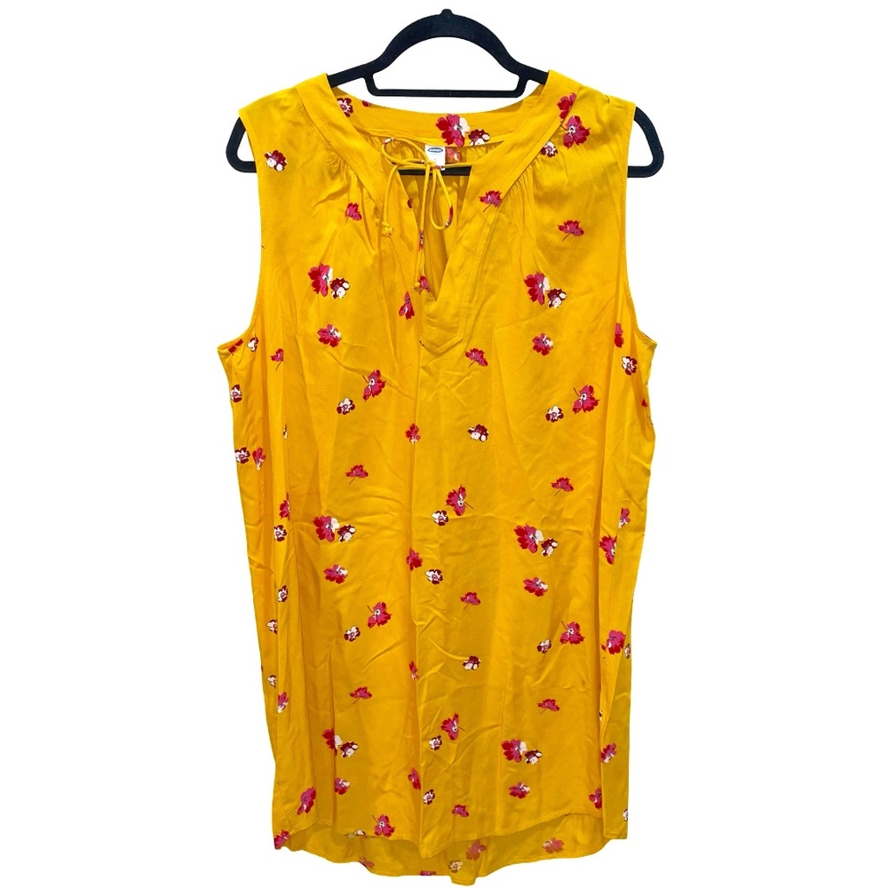 Old Navy Women's Yellow Floral Sleeveless Tie-Neck Shift Dress Sz L